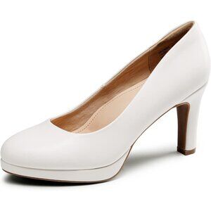 🆕Women White PU Close Toe Low Kitten Heels Pump Comfortable Office Dress Shoes